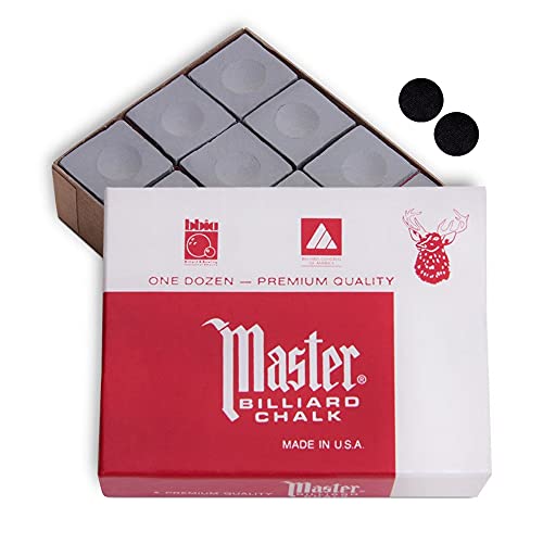 Master Billiard Pool Cue Chalk Premium Quality - 1 Dozen - Made in The USA + 2 pcs of Quality Billiard Pool Table Spots by Tweeten Fibre Co. - color: Gray