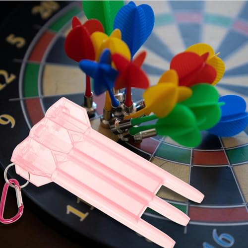 Holibanna Portable Darts Case with Lockable Pink Plastic Hard Shell, Lightweight Storage Box with Carabiner for Soft Tip Darts, Outdoor and Travel Use