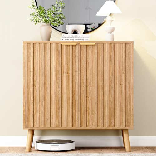 Fluted Storage Cabinet, Buffet Cabinet with Storage, Wood Sideboard with Adjustable Shelf, Modern Accent Cabinet & Console Table for Entryway, Living Room, Dining Room, Natural - color: Natural丨fluted Panel, size: 1 Piece