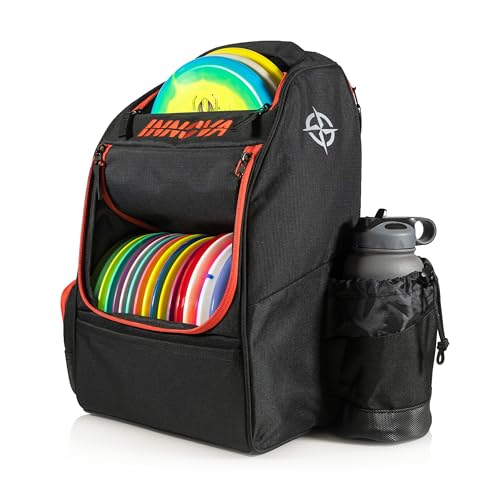 Innova Adventure Pack Disc Golf Backpack – Holds 25 Discs – Includes Mini, Disc Golf Bag - color: Black/Scarlet