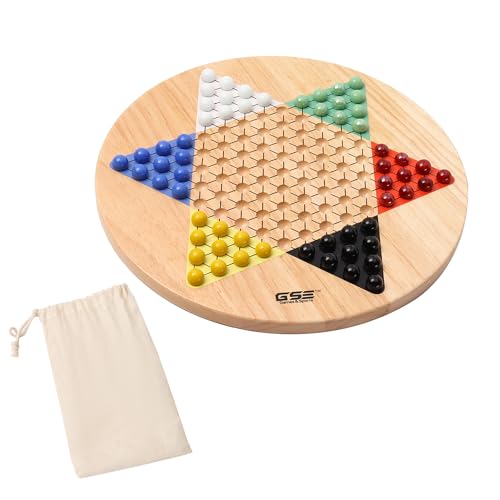 GSE Games & Sports Expert 15" Jumbo Oak Wood Chinese Checkers Board Game Set with Colorful Glass Marbles, Classic Strategy Family Board Game for Adults