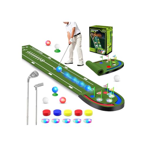 VATOS Golf Putting Mat Indoor for Kids - Golf Game Set with LED Balls, Glow Holes, Irons & Putters, Portable Putting Green Outdoor for Home Backyard Party, Golfs Toy Gifts for Kids 6-14