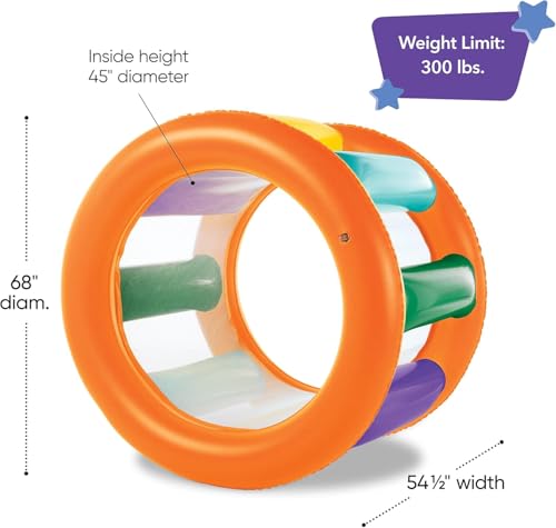HearthSong Roll with It! 2.0 Giant Inflatable Rainbow Land Roller with Mesh Interior for Active Outdoor Play, 67" Outer Diam. x 45" Inner Diam., Holds up to 300 lbs.