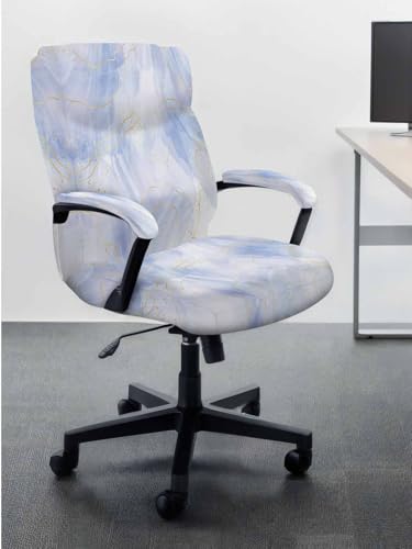 Blue Gradient Marble Office Chair Cover with Armrest Covers, Golden Lines Universal Stretch Desk Rotating Chair Slipcovers, Modern Abstract Removable Seat Protector with Zipper, S - color: Blue, size: Small & 2PCS Armrest Covers