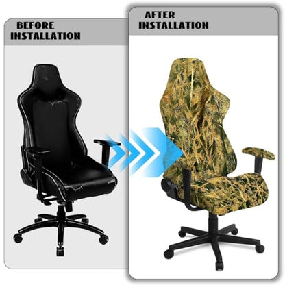 Hunting Camo Gaming Chair Cover Cat Scratch Proof 4 Piece Non Slip Stretchable Elastic Computer Reclining Gaming Chair Seat Cover with Armrest Covers Breathable Swivel Armchair Slipcover - color: Forest Hunting Camo