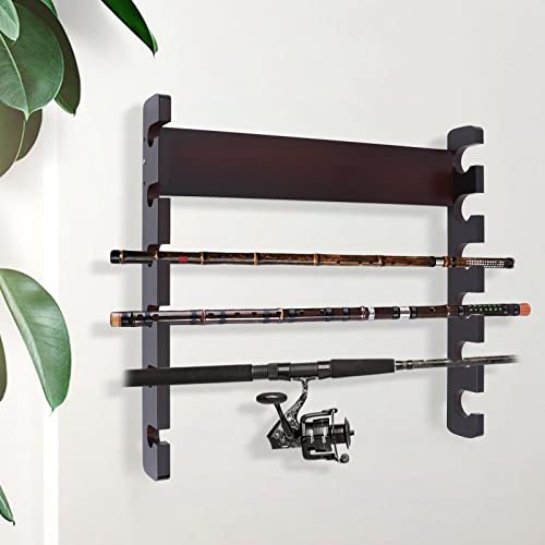 6 Hole Billiards Snooker Cue Rack, Sycamore Wood, Dark Brown, Wall Mounted, Horizontal Storage, 58 x 6 x 58cm - style: style 11