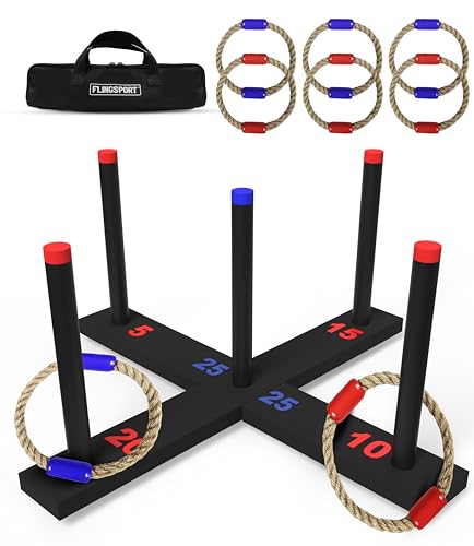 FLINGSPORT Ring Toss Game, Incl. 6 Rings, Case, Gifts for Kids, Outdoor Yard Games for Kids Adults & Family, Backyard Party Activities, Gifts for Teens, Boys & Girls Ages 8-12+ Years Old