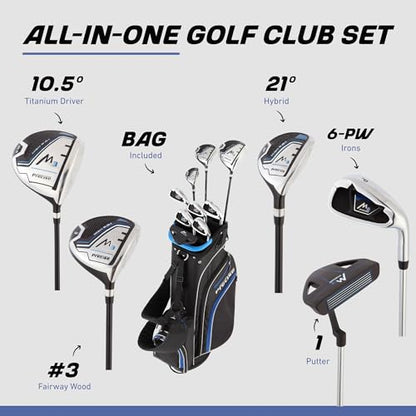 Precise M3 Men’s 14-Piece Golf Set – 460cc Driver, Wood, Hybrid, 6-PW Irons, Putter, Stand Bag, 3 Headcovers and Cover - RH - size: Blue - Petite Size -1"