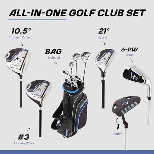 Precise M3 Men’s 14-Piece Golf Set – 460cc Driver, Wood, Hybrid, 6-PW Irons, Putter, Stand Bag, 3 Headcovers and Cover - RH - size: Blue - Tall Size +1”