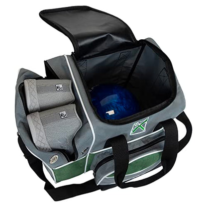 KR Strikeforce Flexx Single Tote Bowling Bag with Side Shoe Compartment, Front Accessory Compartment - color: Grey/Green