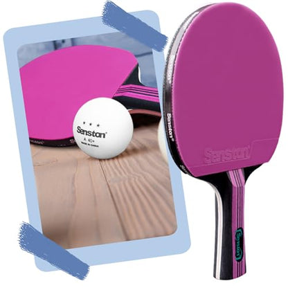 Senston 5-Ply Ping Pong Paddles Set – Premium Wood Table Tennis (Set of 2) with 3 Balls & Portable Carry Case – High-Control 2mm Sponge & Ergonomic Non-Slip Grip for Beginners & Family Play - color: Purple