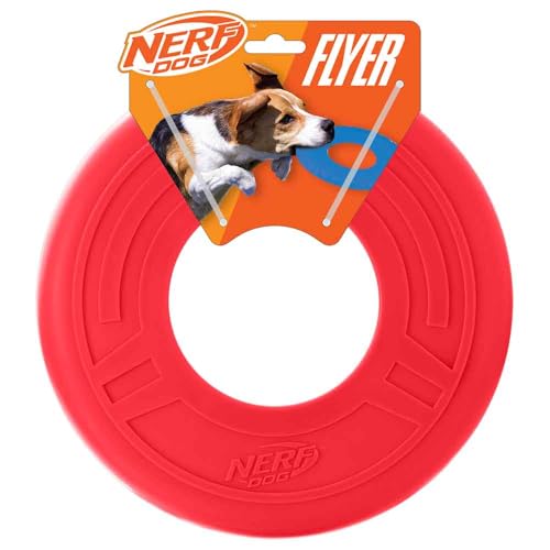 Nerf Dog Atomic Flyer Outdoor Dog Toy, 10 Inch Flying Disc Dog Fetch Toy, Rubber Dog Toy for Medium Dogs and Large Dogs, Red - color: Red, size: 10 Inch