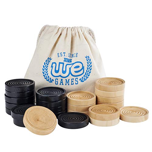 WE Games Wooden Checkers Pieces Only (2 inch), Checker Board Game & Backgammon Pieces, 24 Natural and Black Stained Stackable Ridges with a Drawstring Storage Bag, Replacement Game Piece - size: 2 inch diameter
