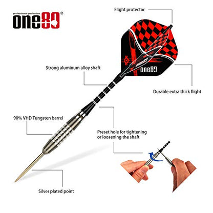 ONE80 90% VHD Steel Tip Tungsten Dart, Professional Barrel Style with Extra Flights, Shafts and Sharpener Gift Box Packaging - style: G-23g