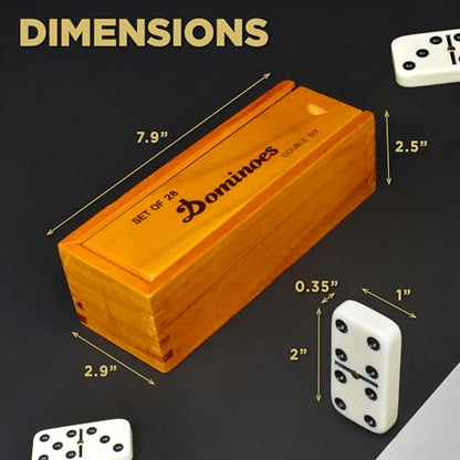 Queensell Dominos Set for Adults – Dominoes - Classic Board Games, Double 6 Dominoes Family Games for Kids and Adults - Double Six Standard Dominos Set 28 Tiles with Wood Case, Juegos de Mesa - style: Medium