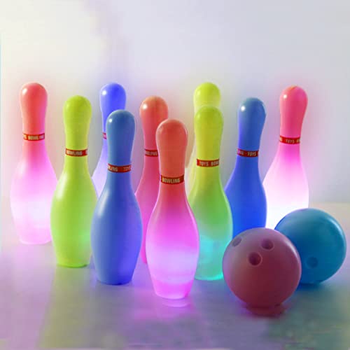 OceanWings Kids Light up Bowling Ball Toys Set,Bowling Pins Toy Game with 10 Pins & 2 Balls Fun Sports Games for Grandkids Kids Toddler Indoor & Outdoor Boys Girls Children 3 4 5 6 Years - color: Multi-color