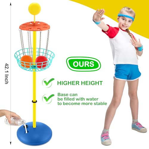 Meooeck 42 Inches Mini Disc Golf Baskets with 10 Flying Discs Golf Starter Set for Indoor Outdoor Yard and Beach Games - style: Chic Color