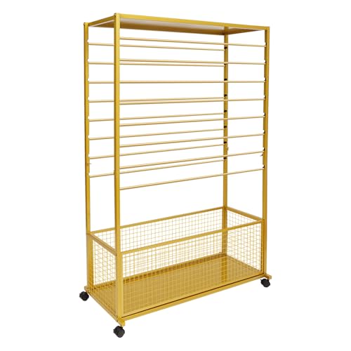 JenyunTech 16 Tier Ribbon Organizer, Metal Wrapping Paper Organizer, Double-Sided Flower Cart Display Stand, Large Capacity Ribbon Rack for Craft Room, Gift Shop, Retail Store - color: 16-Tier, 40in, Gold