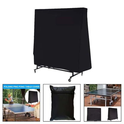 Pong Table Cover, 420D Waterproof Outdoor Table Tennis Protector with Windproof Straps, Foldable Dust Cover for Indoor Storage