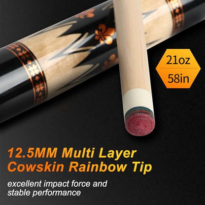 Pool Cues Stick,3 in 1 Adjustable Maple Pool Cue Stick Sets Cue Sticks 58 inch Pool Cues Adult Canadian Maple Wood Billiard Stick with Carry Case Joint Protective Cover - color: 21oz + bag