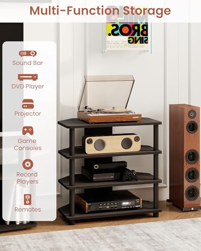 4-Tier Game Console Stand, Media Table with Open Storage, Small Entertainment Stand for Living Room Bedroom, Holds TV up to 32" - color: Blackwood