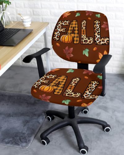 Savannan Office Chair Cover, Leopard Fall Pumpkin Maple Leaf Protective Stretch Elastic Universal Cover for Desk Task Chair,Computer Rotating Chair 1 Pcs Orange and Brown