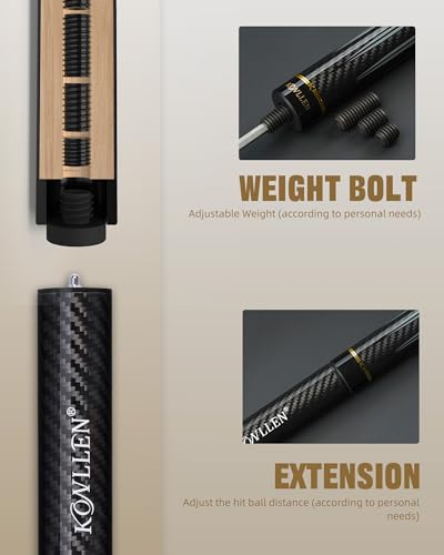 KONLLEN Carbon Fiber Pool Cue Stick 58-inch Professional Pool Sticks for Adults Full Carbon Technology Low Deflection Pool Cue Billiard Cues with 12.5mm Tip (Easy to Control, Pro Taper, Ultra-Smooth) - color: 008 gold