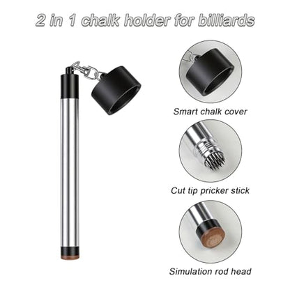 LAKE OF FIRE Pool Cue Chalk Holder – 2-in-1 Billiard Accessory with Pool Chalk Holder & Cue Tip Tool - color: Silver, style: Round