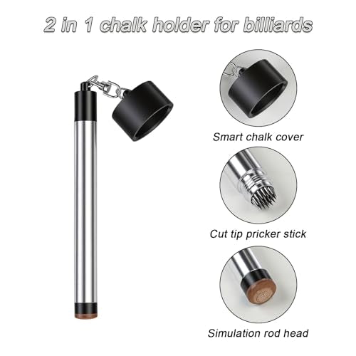 LAKE OF FIRE Pool Cue Chalk Holder – 2-in-1 Billiard Accessory with Pool Chalk Holder & Cue Tip Tool - color: Silver, style: Round
