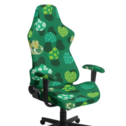 Green Shamrock Heart Print 4 PCS Gaming Chair Covers Slipcovers with Armrest Covers, Anti-Dust Stretchable Game Computer Office Desk Chair Cover Protector for St. Patrick's Day Decor - color: Green Shamrock Heart