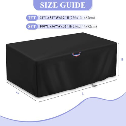 POMER Pool Table Cover - 100 inch Waterproof Table Cover for 8 Foot Snooker Billiard Tables Dustproof 7/8/9 FT Billiard Table Cover - 100x56x32 inch