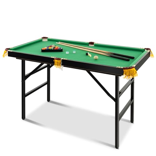 LDAILY 47"/48" Billiard Table Set, Portable Pool Ball Game with 2 Cue Sticks, 2 rubs & 16 Balls, Pocket Holders, Triangle Gauge, Brush, Mini Tabletop Pool Set for Kids Adult