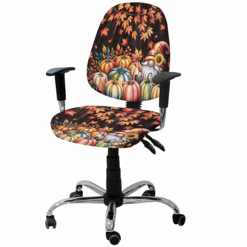Savannan Office Chair Cover, Autumn Pumpkin Gnome on Brown Wood Protective Stretch Elastic Universal Cover for Desk Task Chair,Computer Rotating Chair 1 Pcs Maple Leaf