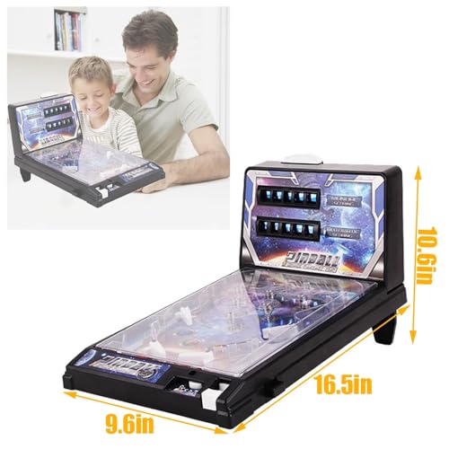 Tabletop Pinball Machine Mini Electronic Pinball Ball Shooting Game with LED Lights Sounds and Digital Scorer Retro Desktop Pinball Toy for Kids Adults