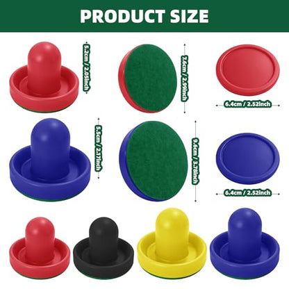 4 Set Air Hockey Pucks and Paddles Air Hockey Strikers Pushers Air Hockey Table Replacement Accessories with 2 Sets of 76mm Push Handles and 2 Sets of 96mm Push Handles, All Containing 64mm Balls
