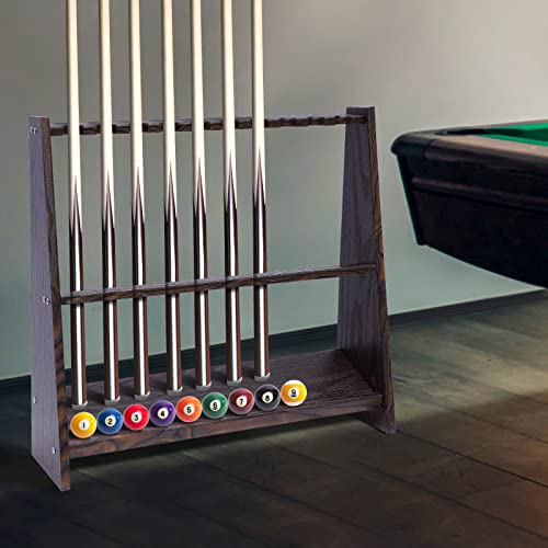 Billiard Cue Racks, 10 Holes Pool Stick Holder Floor Standing, Golf Clubs Billiard Rods Bracket Shelf, Hole Diameter: 3.5cm/1.38inch, Made of Wood, Easy to Assemble, for Fishing Rods/Golf Club