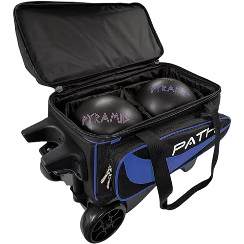Pyramid Path Premium Deluxe 2 Ball Double Roller Bowling Bag With Large Separate Shoe Compartment (Up To US Mens Size 15) and Oversized Accessory Pocket, Retractable Locking Handle - Extends to 37" - color: Royal Blue