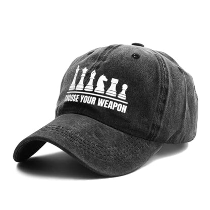 Choose Your Weapon Retro Chess Master Pieces Game Club Humor Baseball Caps,Fishing Hat Trucker Cap Adjustable Sun Peak Hats - color: Black 2