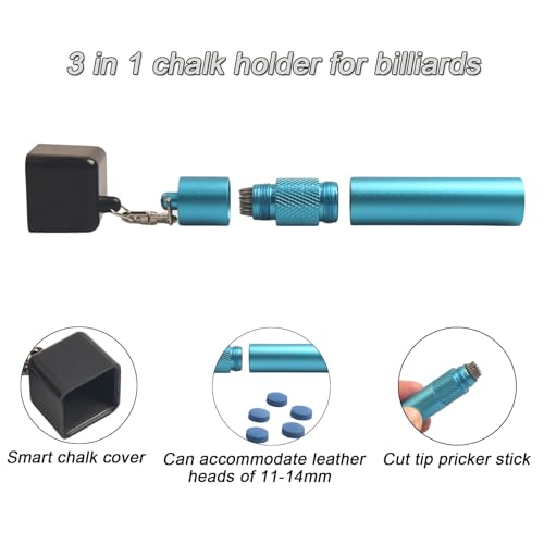 LAKE OF FIRE 3-in-1 Snooker/Pool Cue Tip Shaper with Repair Tool, Cue Tip Storage, and Billiard Chalk Holder - color: Blue