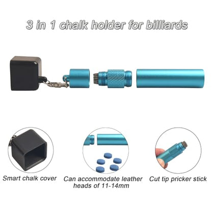 LAKE OF FIRE 3-in-1 Snooker/Pool Cue Tip Shaper with Repair Tool, Cue Tip Storage, and Billiard Chalk Holder - color: Blue