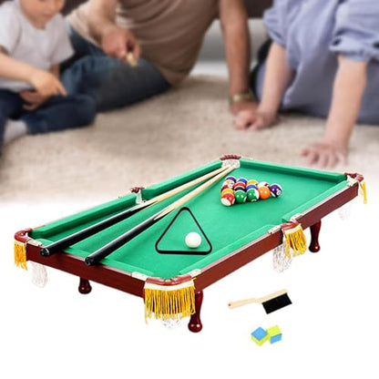 Mini Tabletop Pool Set Billiard Game with Portable Wooden Pool Table Pool Cues Triangle Rack Game Balls Suitable for Family Friends Indoor