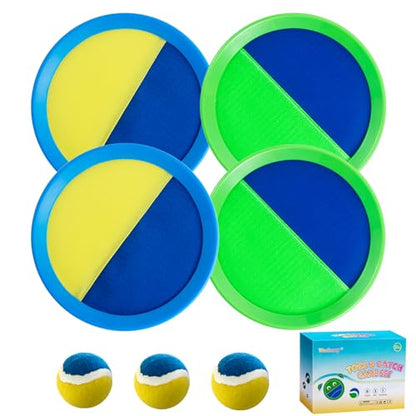 Weehoey Beach Toys - Outdoor Games for Kids, Toss and Catch Ball Set with 4 Paddles 3 Balls, Toys for 3 4 5 6 7 8+ Year Old Boys Girls Christmas Birthday Gifts (Blue and Green) - color: Blue and Green