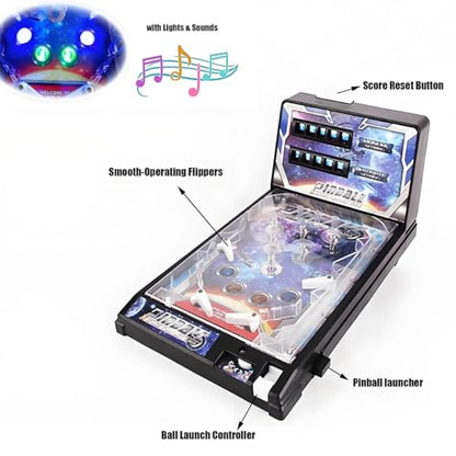 Retro Tabletop Pinball Machine - Classic Electronic Pinball Game with LED Lights, Sounds Scorer, Arcade Shooting Puzzle Toy for Kids and Adults, Gift for Birthday Christmas Party