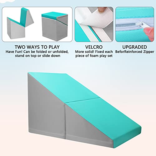 Foam Climbing Blocks for Toddlers - Soft Play Set for Toddlers 1-3 - Climbing Toys - Baby Climbing Gym Foam - with Slide Stairs and Tunnel - Great for All Ages (6 Pc Blue Soft Play Area Set) - color: Blue