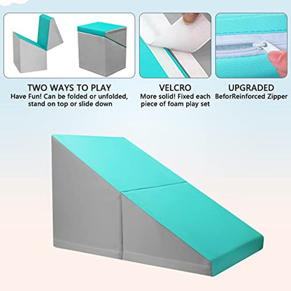 Foam Climbing Blocks for Toddlers - Soft Play Set for Toddlers 1-3 - Climbing Toys - Baby Climbing Gym Foam - with Slide Stairs and Tunnel - Great for All Ages (6 Pc Blue Soft Play Area Set) - color: Blue