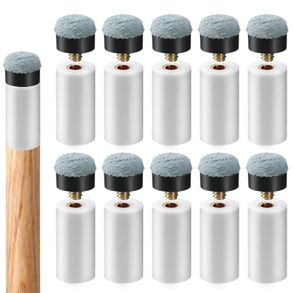 ElevateTech 10 Sets Billiard Cues Tips Replacement Kit with White Pool Cue Stick Ferrules 12mm/13mm Screw On Pool Stick Tips Pools Cue Tip Repair Kit Billiard Table Accessories for Pools Cues (White)