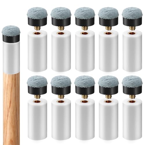 ElevateTech 10 Sets Billiard Cues Tips Replacement Kit with White Pool Cue Stick Ferrules 12mm/13mm Screw On Pool Stick Tips Pools Cue Tip Repair Kit Billiard Table Accessories for Pools Cues (White)