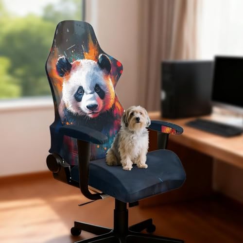Stretchable Universal Computer Chair Cover with Armrest Covers Cool Panda Armchair Slipcovers High Back Rotating Gaming Chair Covers Protector 4PCS Package, Easy Installation - color: Cool Panda