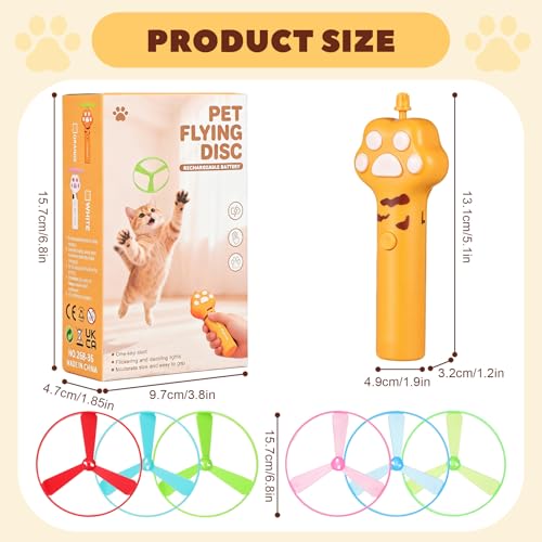 Ciieeo 1 Set Cat Toy Disc Launcher, Interactive Cat Fetch Toy Rechargeable Launcher with Flying Discs - Funny Flying Enrichment Supplies for Indoor Bored Kittens Adult Breeds
