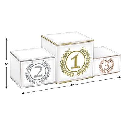 Beistle 3-D Podium Centerpieces – 2 Pack Tiered Awards Podium Display Decorations for Victory Tables, International Tournaments, Achievement Celebrations, Banquets, Ceremonies and Events, 5" x 14" - style: Podium